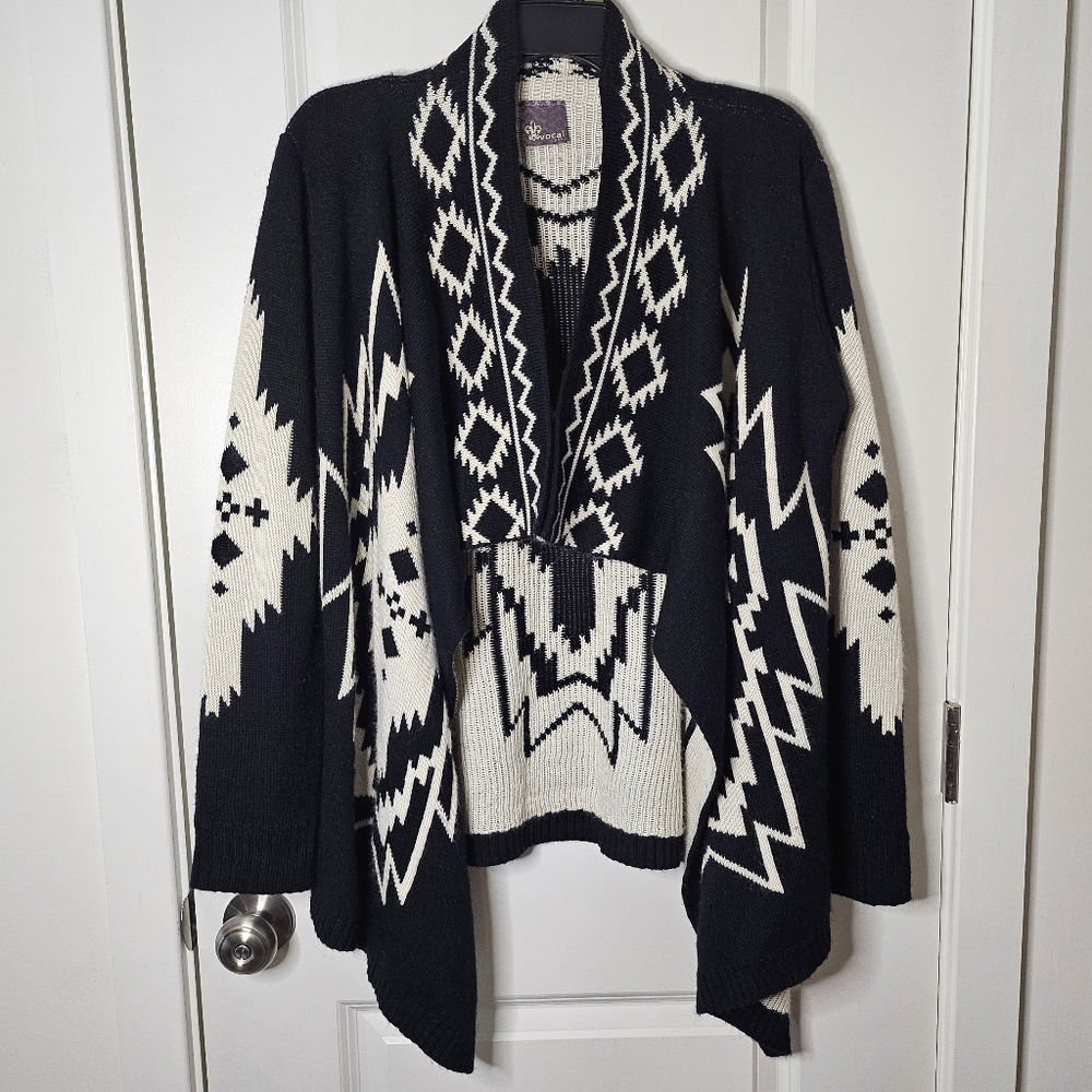 Aztec Cardigan Southwestern Open Front Waterfall Drape Cozy Knit Large X-Large - Picture 3 of 14